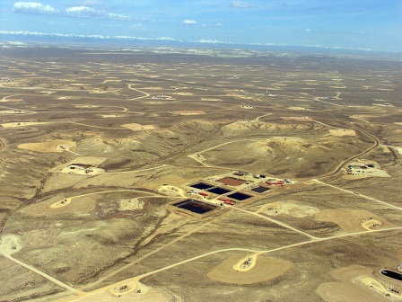 Umweltzerstörung, Luftaufnahmen der Fracking-Region Pinedale, Wyoming, USA