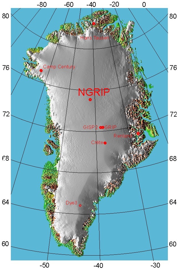 Lage der Klimabohrungen in Groenland